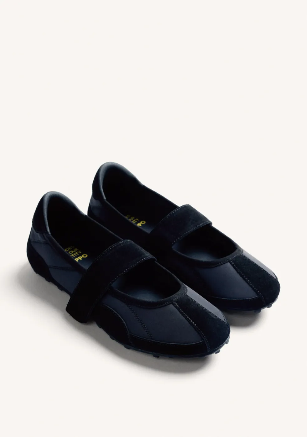 BAILARINAS DEPORTIVAS NEGRO PIEL Y NYLON
