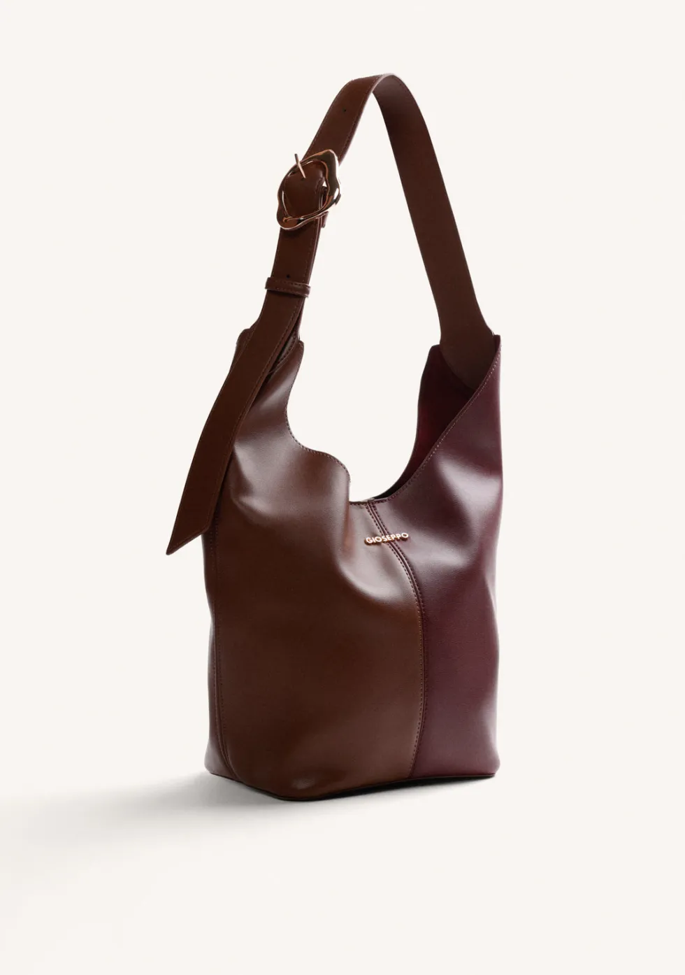 BOLSO MAXI BUCKET MARRÓN Y MORADO