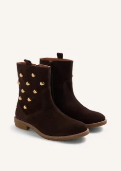 BOTINES CHOCOLATE PIEL TACHUELAS