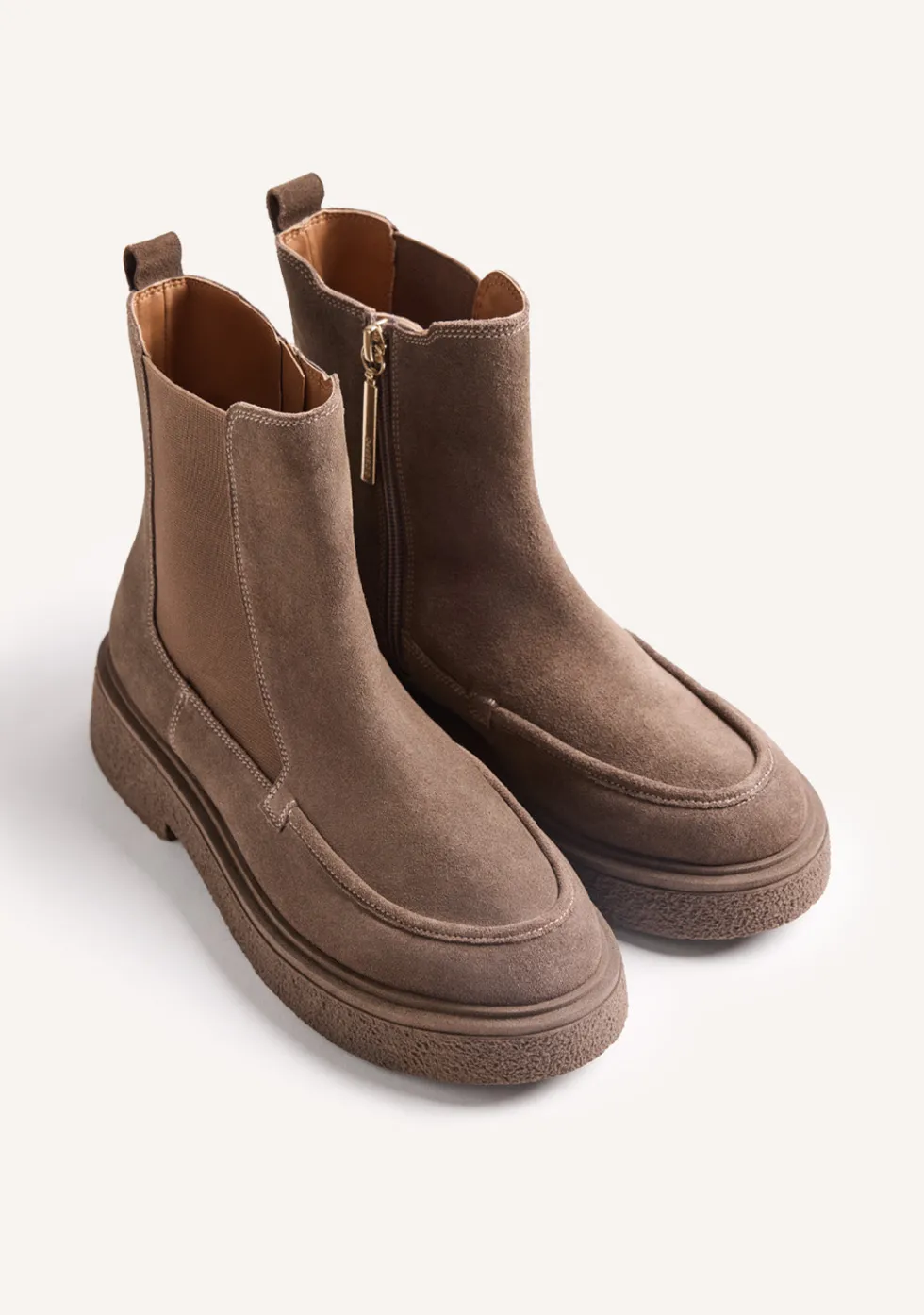 BOTINES TAUPE PIEL CON CREMALLERA