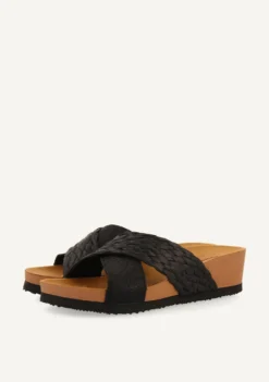 SANDALIAS CON CUÑA TIPO BIO Y TIRAS NEGRAS PARA MUJER GOULDS