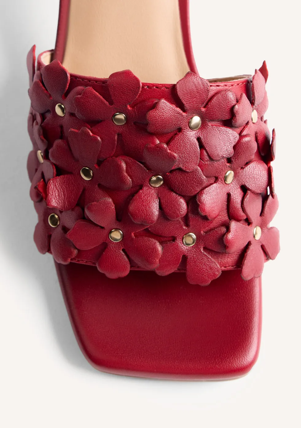 SANDALIAS MULES TACÓN PIEL FLORES TANGUB
