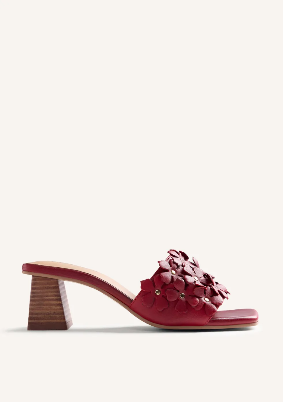 SANDALIAS MULES TACÓN PIEL FLORES TANGUB