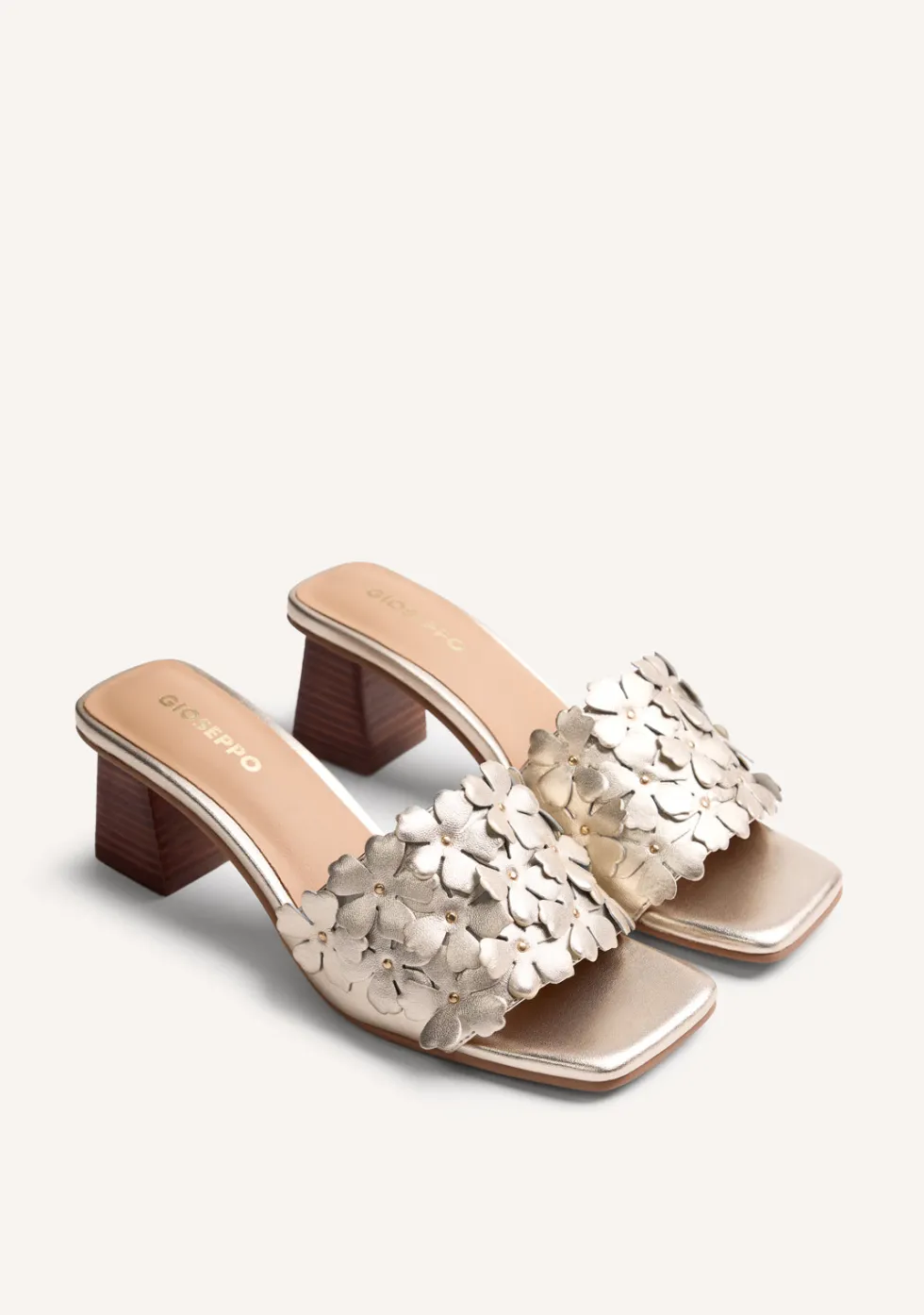 SANDALIAS MULES TACÓN PIEL FLORES TANGUB