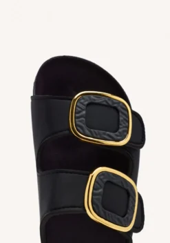 SANDALIAS NEGRAS ESTILO BIO CON ADORNO JOYA PARA MUJER BUDAORS