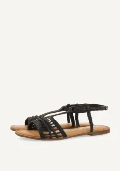 SANDALIAS PLANAS NEGRAS DE PIEL TRENZADAS PARA MUJER ICARI