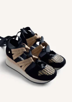 ZAPATILLAS ABIERTAS PIEL Y RAFIA CUÑA KIDIKA