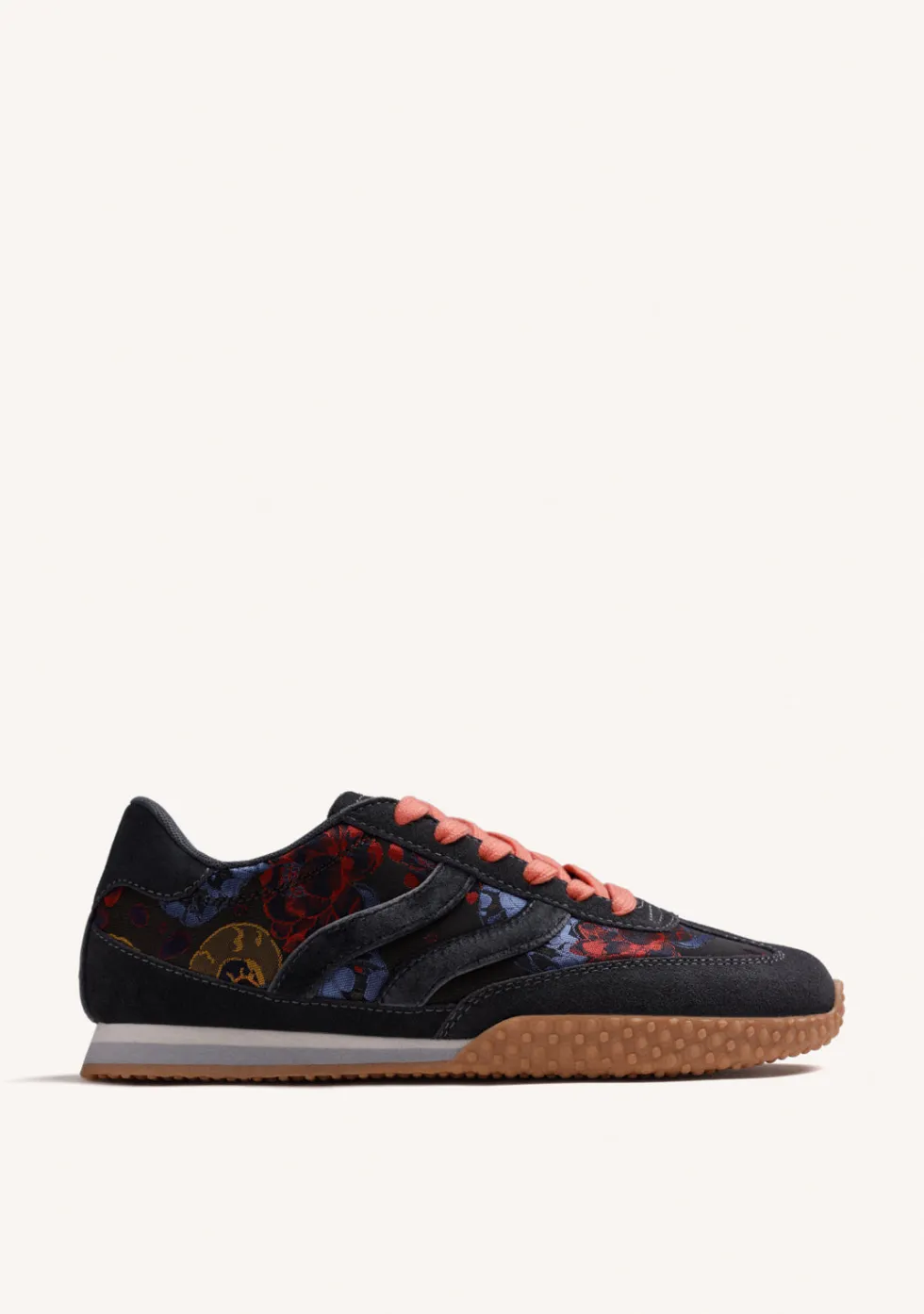 ZAPATILLAS AZUL PIEL Y SATÉN FLORES