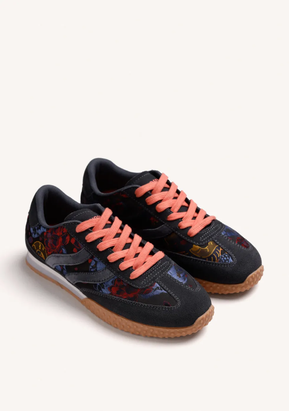 ZAPATILLAS AZUL PIEL Y SATÉN FLORES