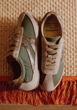 ZAPATILLAS CAQUI PIEL Y NYLON CUÑA