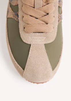 ZAPATILLAS CAQUI PIEL Y NYLON CUÑA