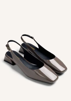 ZAPATOS TACÓN DESTALONADOS TAUPE EFECTO CHAROL