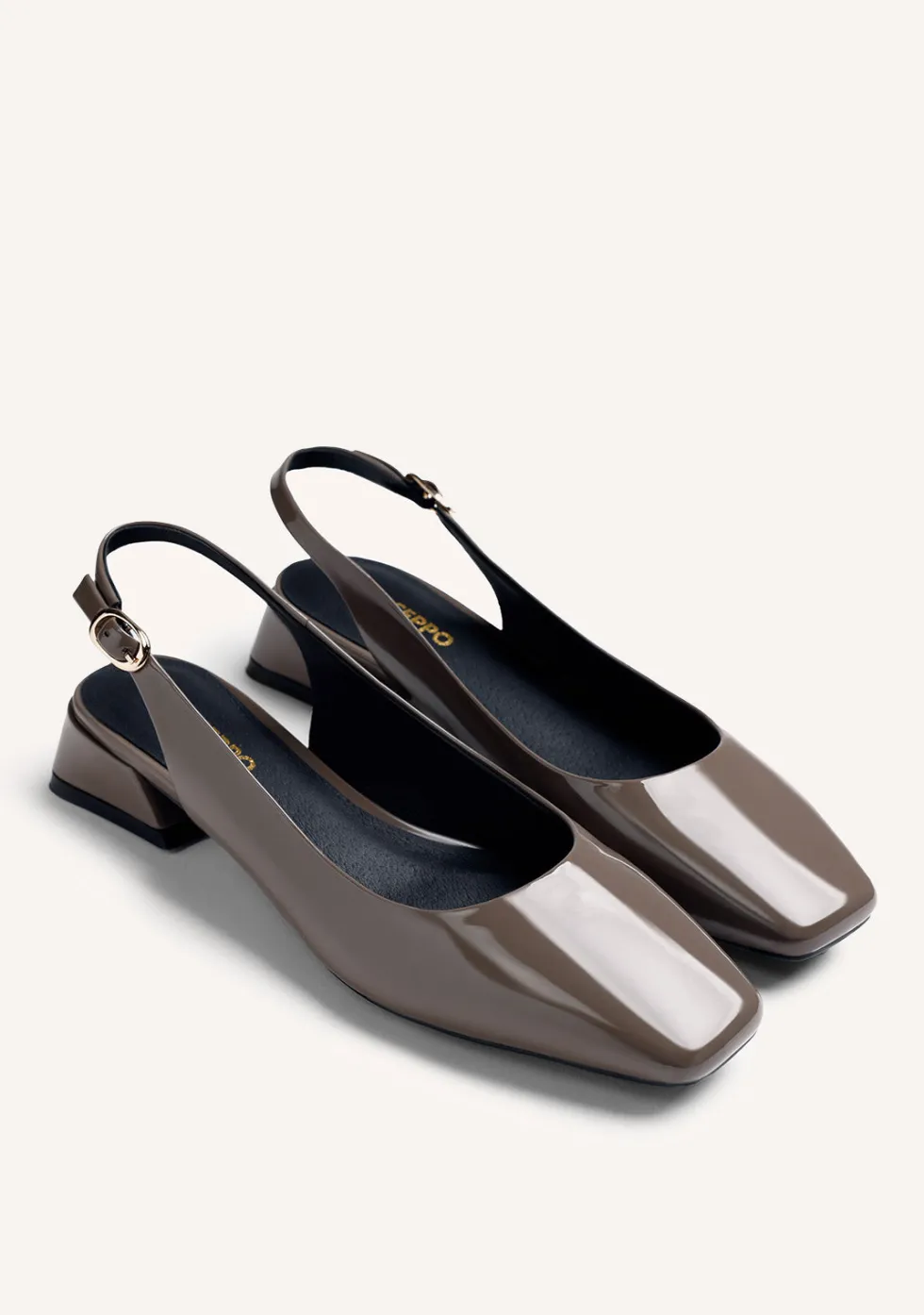 ZAPATOS TACÓN DESTALONADOS TAUPE EFECTO CHAROL